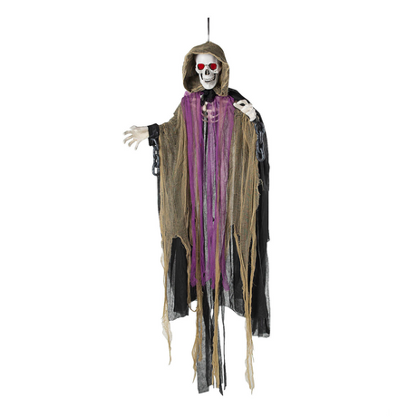 Light-Up Skeletal Reaper in Gray Robes Halloween Hanging Decoration 6 Ft.