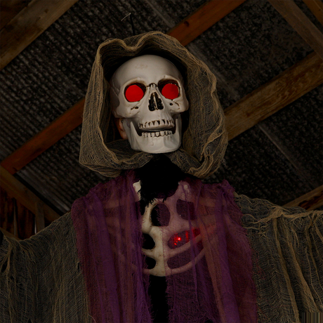 Light-Up Skeletal Reaper in Gray Robes Halloween Hanging Decoration 6 Ft.
