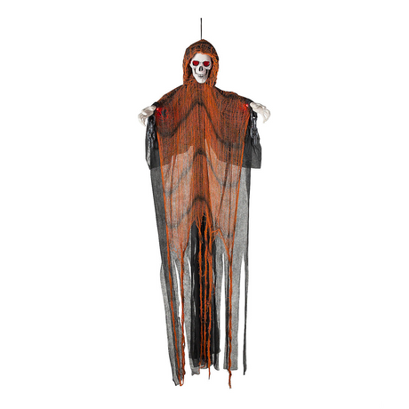 Light-Up Skeletal Reaper in Orange Robes Halloween Hanging Decoration 6 Ft.