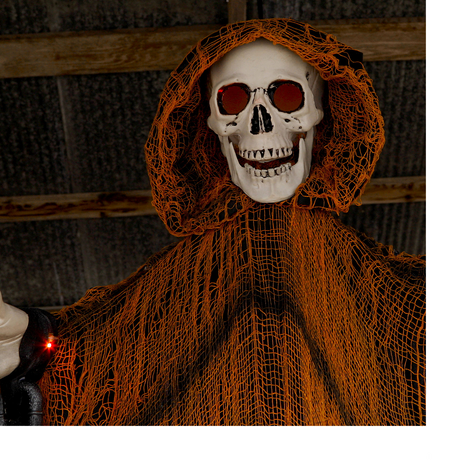 Light-Up Skeletal Reaper in Orange Robes Halloween Hanging Decoration 6 Ft.
