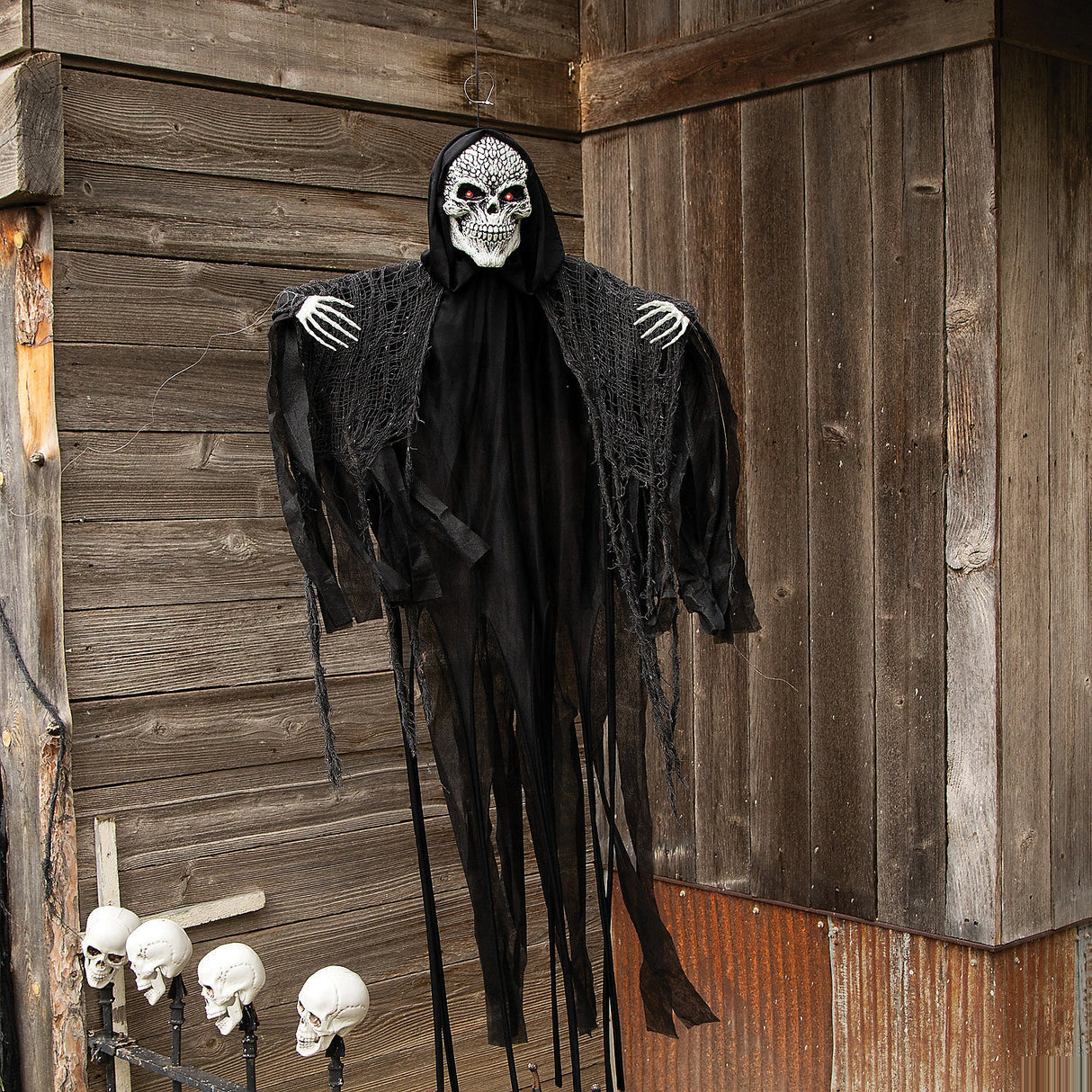 Animated Light-Up Skeletal Reaper Decoration for Halloween Party Events Haunts and Yard Displays
