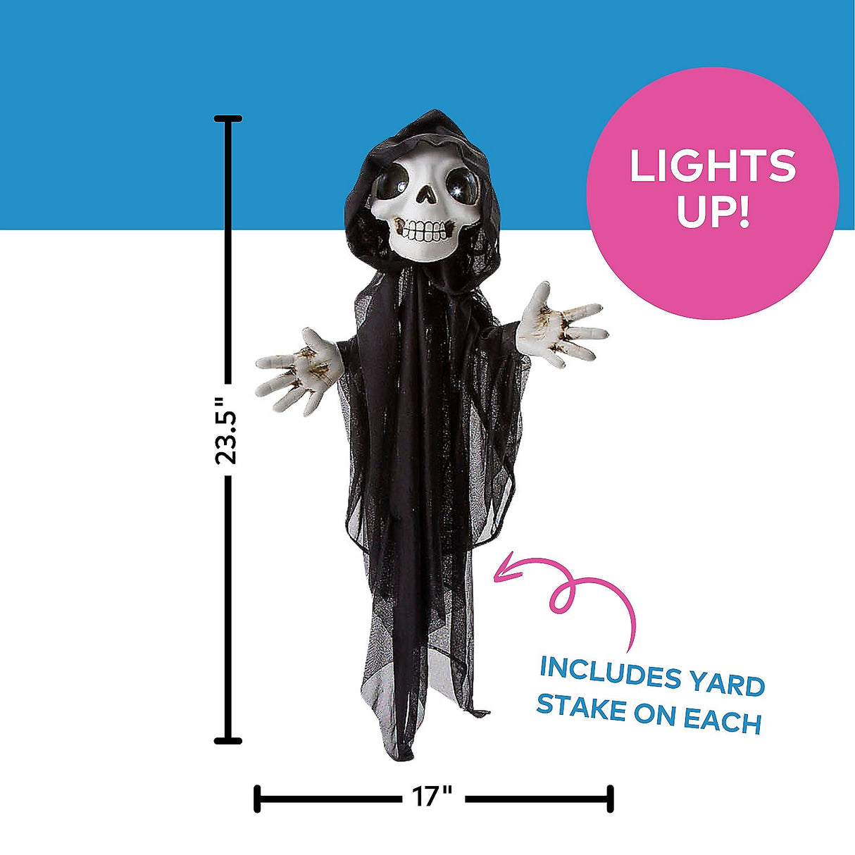 Fun Light-Up Eyes Yard Stake Grinning Reapers Set for Halloween Outdoor Decoration and Trick-or-Treating