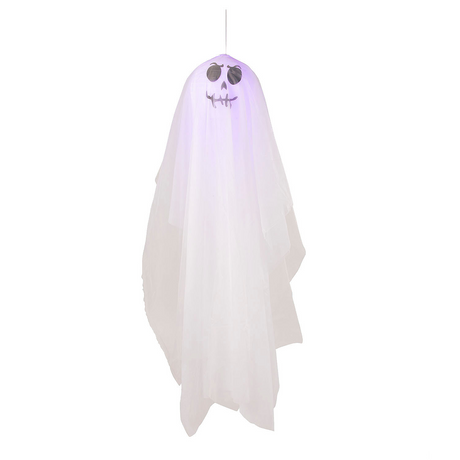White Light-Up Smiling Ghost Hanging Halloween Decoration 64 3/4"