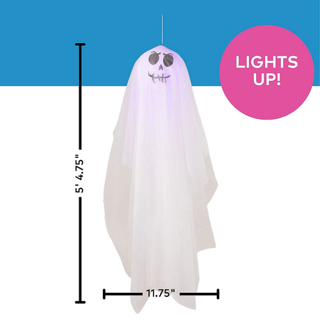 White Light-Up Smiling Ghost Hanging Halloween Decoration 64 3/4"