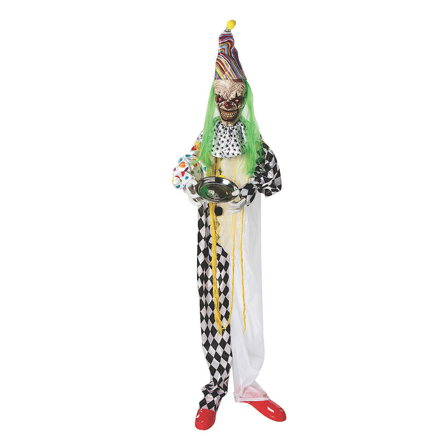 5 Ft. 6" Hanging Animated Multicolored Clown with Green Hair Halloween Decoration