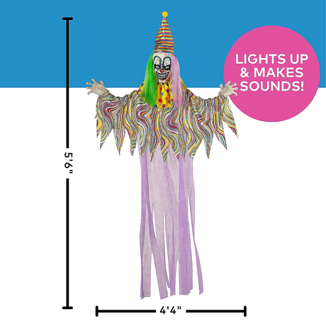 Light-Up Hanging Clown with Sounds Halloween Decoration 66 3/4"