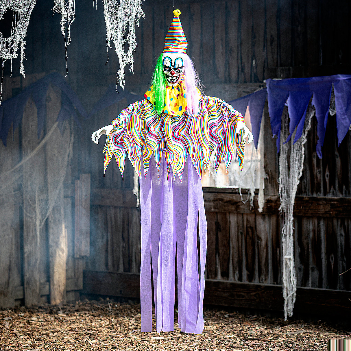 Light-Up Hanging Clown with Sounds Halloween Decoration 66 3/4"