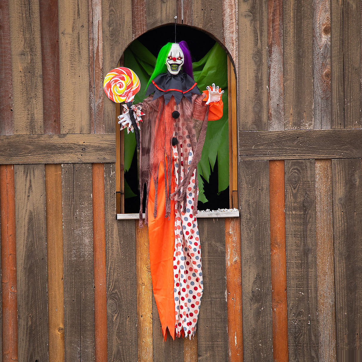 Creepy Animated Light-Up Clown Hanging Decoration for Halloween Party Yard Displays and Trick-or-Treat Stations