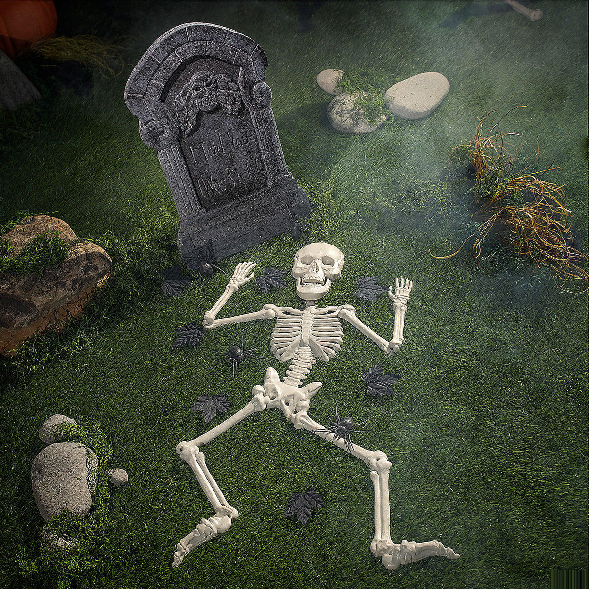 Spooky Tombstone and Skeleton Graveyard Decoration Set for Halloween Parties and Haunted Yard Displays