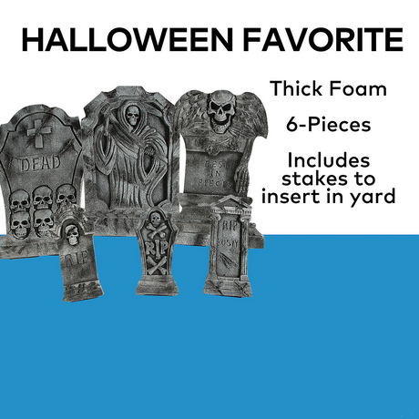 Spooky Graveyard Foam Tombstone Halloween Decorations Set 6 Pc.