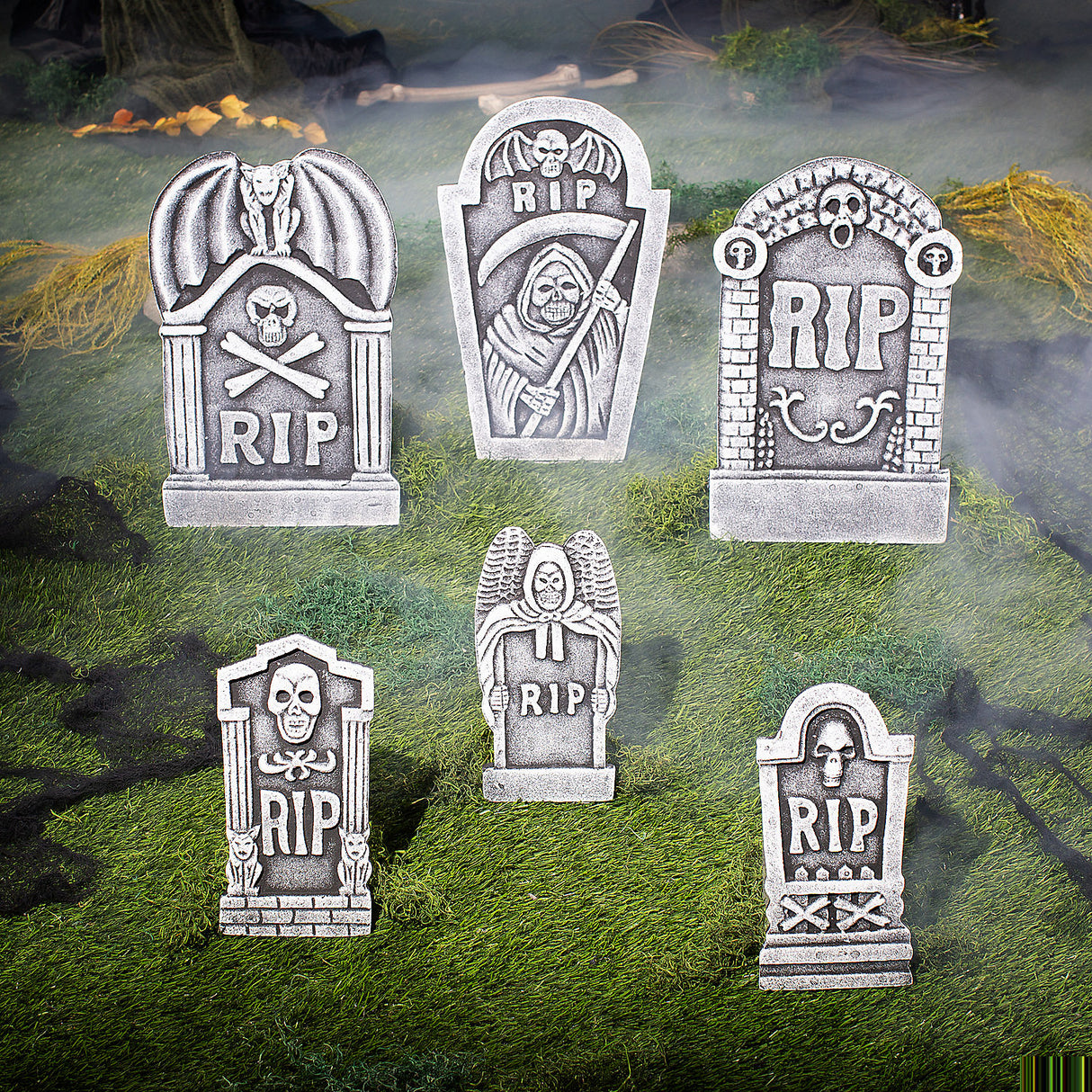 Creepy Grim Reaper Foam Tombstone Decorations for Halloween Party Lawn and Yard Scares