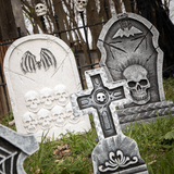 Bat & Skull Foam Tombstone Halloween Decorations Set 6 Pc.