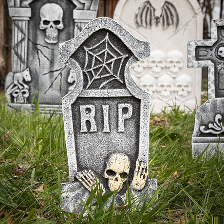 Bat & Skull Foam Tombstone Halloween Decorations Set 6 Pc.