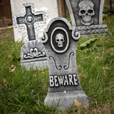 Bat & Skull Foam Tombstone Halloween Decorations Set 6 Pc.