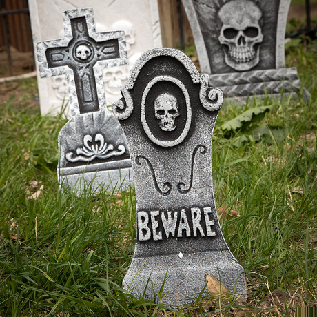Bat & Skull Foam Tombstone Halloween Decorations Set 6 Pc.