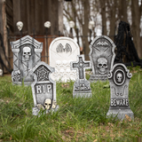 Bat & Skull Foam Tombstone Halloween Decorations Set – 6 Pieces