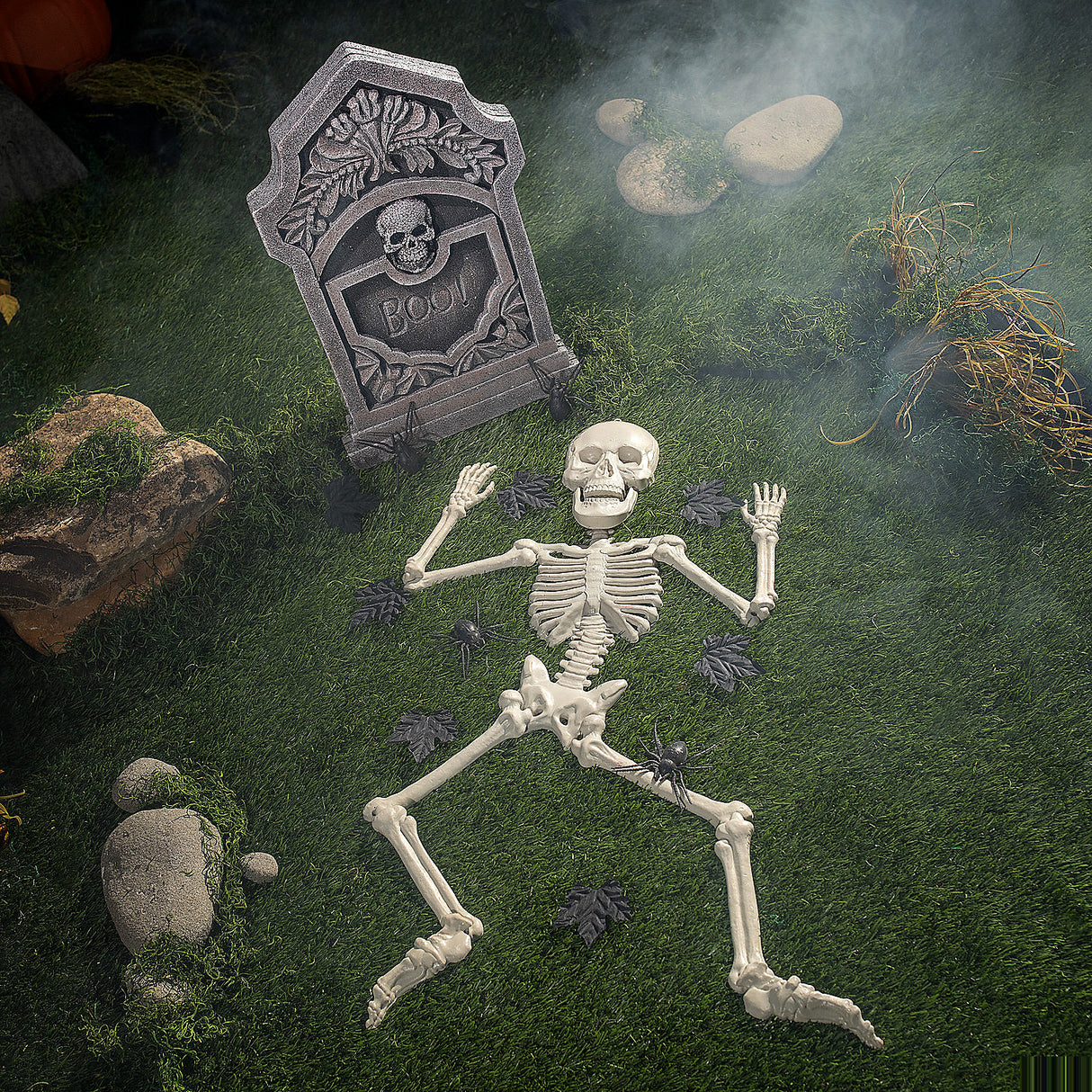 Spooky Boo Tombstone & Skeleton Graveyard Decorations Set for Halloween Parties and Haunted House Displays