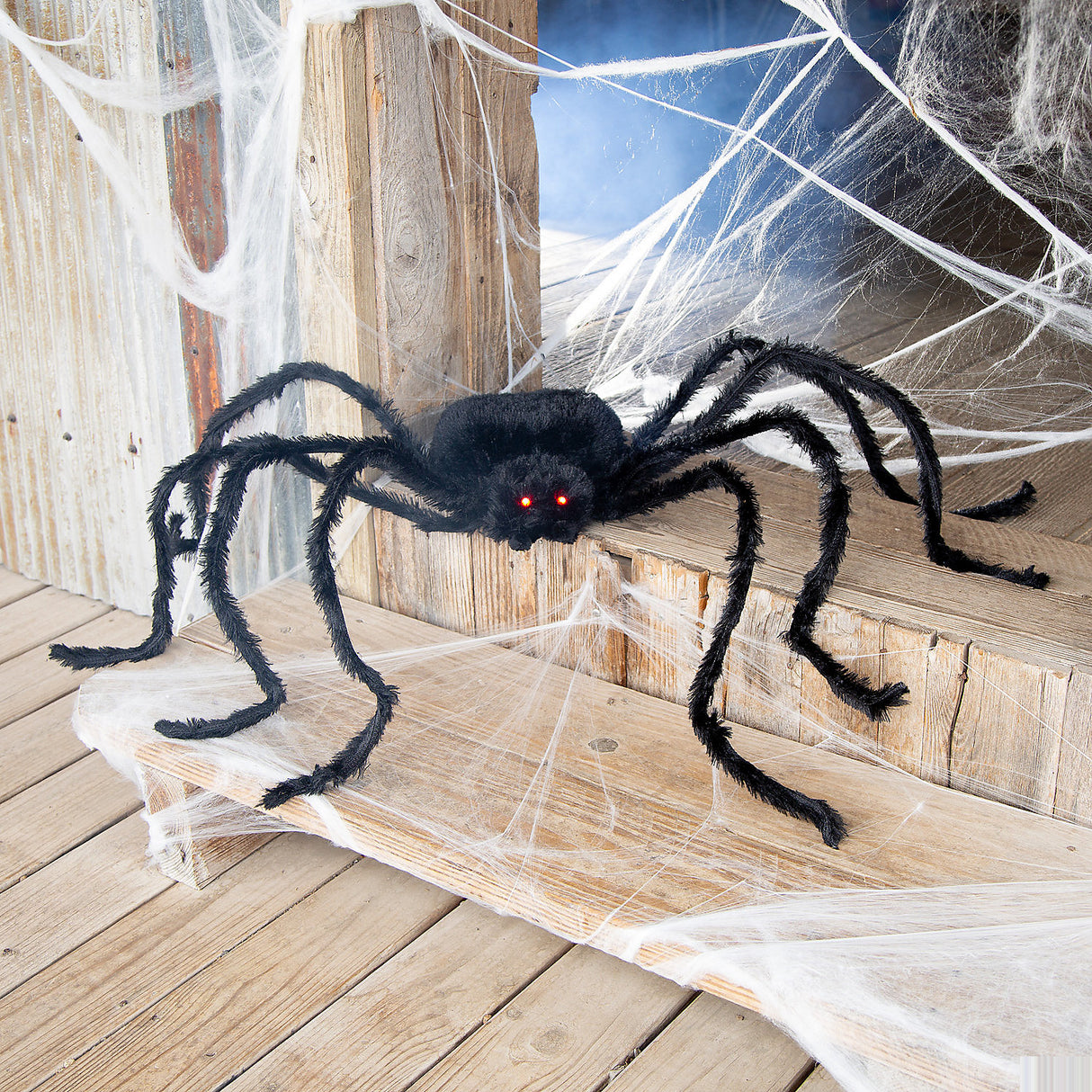 Creepy Black Spider with Light Up Eyes for Halloween Party Decor and Haunted House Ambiance