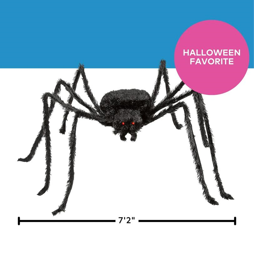 Furry Black Polyester Spider Halloween Decoration 7 Ft. x 4 1/2"