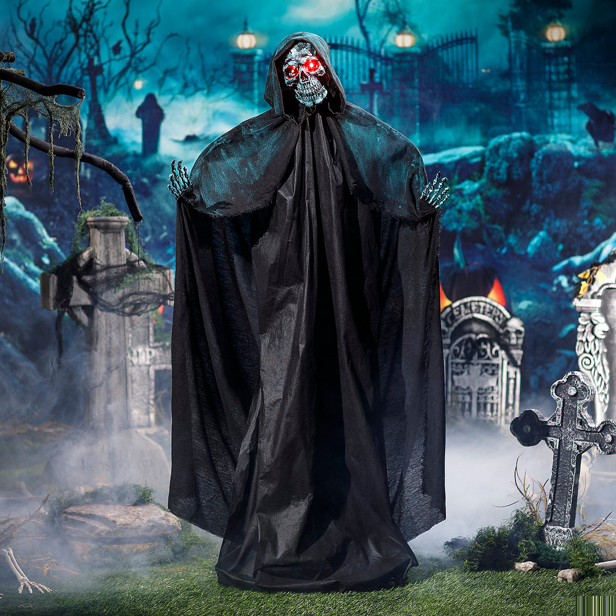Animated Skeleton of Death Statue for Halloween Haunt and Spooky Decor