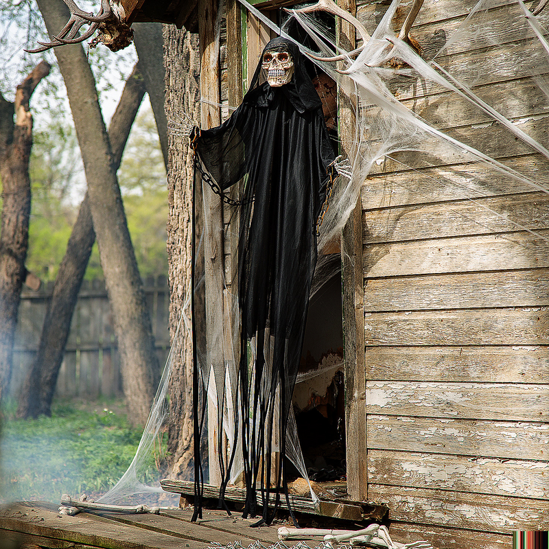 Spooky Animated Hanging Chained Grim Reaper Plastic Decoration for Halloween Parties and Haunted House Themes