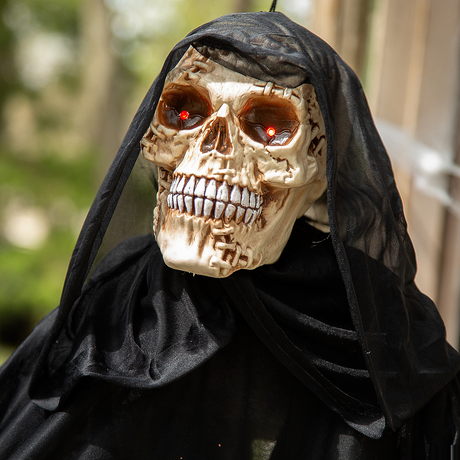 Animated Hanging Chained Grim Reaper Plastic Halloween Decoration 6 Ft.