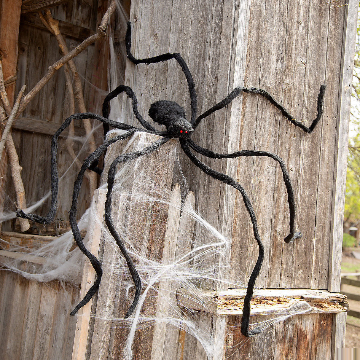 Furry Black Polyester Spider Decoration for Halloween Themed Parties and Scary Displays