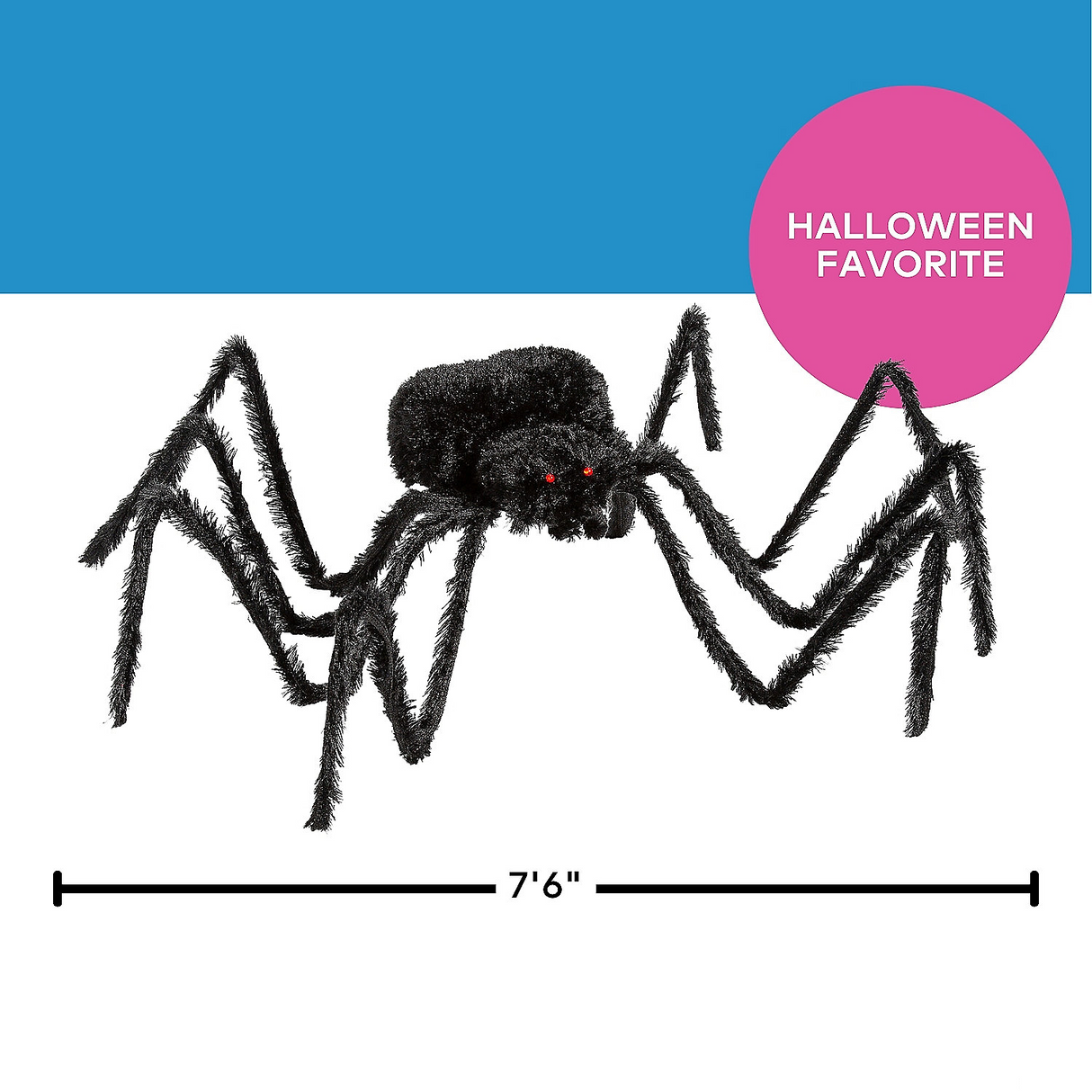 7 1/2 Ft. Furry Black Polyester Spider Halloween Decoration Giant Creepy Crawling Prop