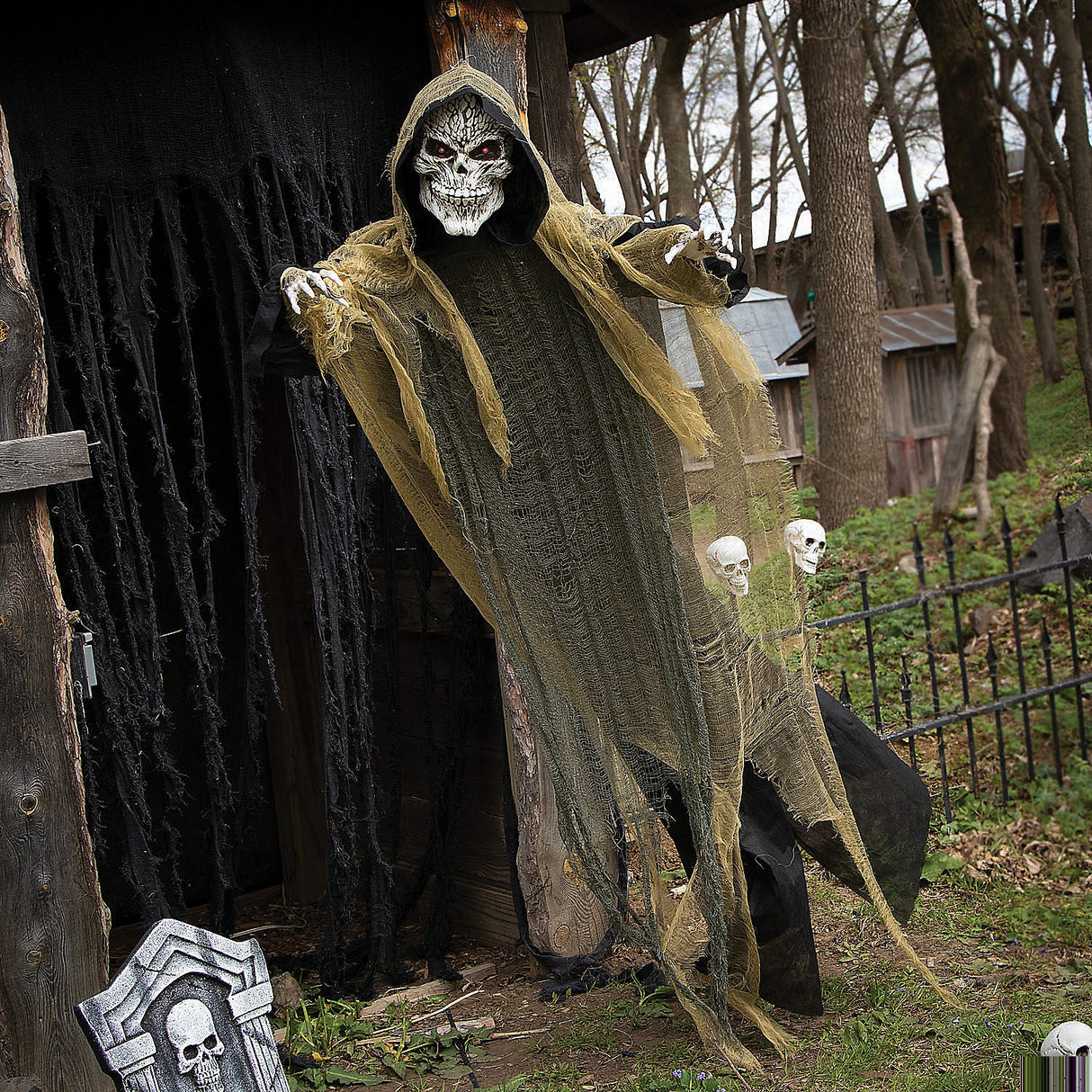 Spooky Animated Hanging Grim Reaper Decoration for Halloween Parties and Haunted House Decor
