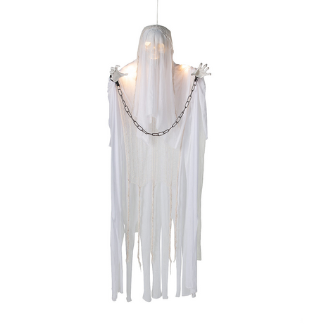 Animated Hanging White Grim Reaper Halloween Decoration with Lights & Sound 25 1/2" x 5 Ft.