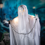 Animated Hanging White Grim Reaper Halloween Decoration with Lights & Sound 25 1/2" x 5 Ft.