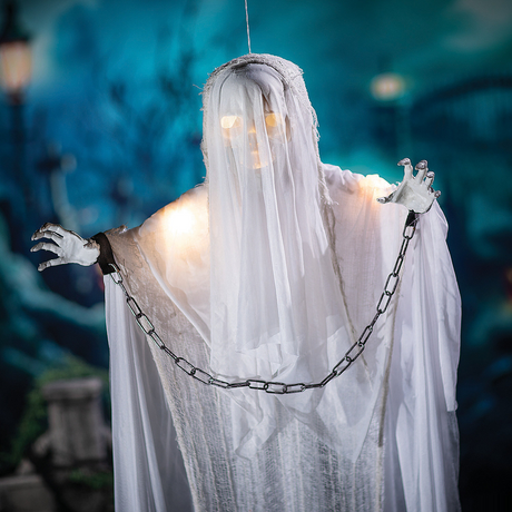 Animated Hanging White Grim Reaper Halloween Decoration with Lights & Sound 25 1/2" x 5 Ft.