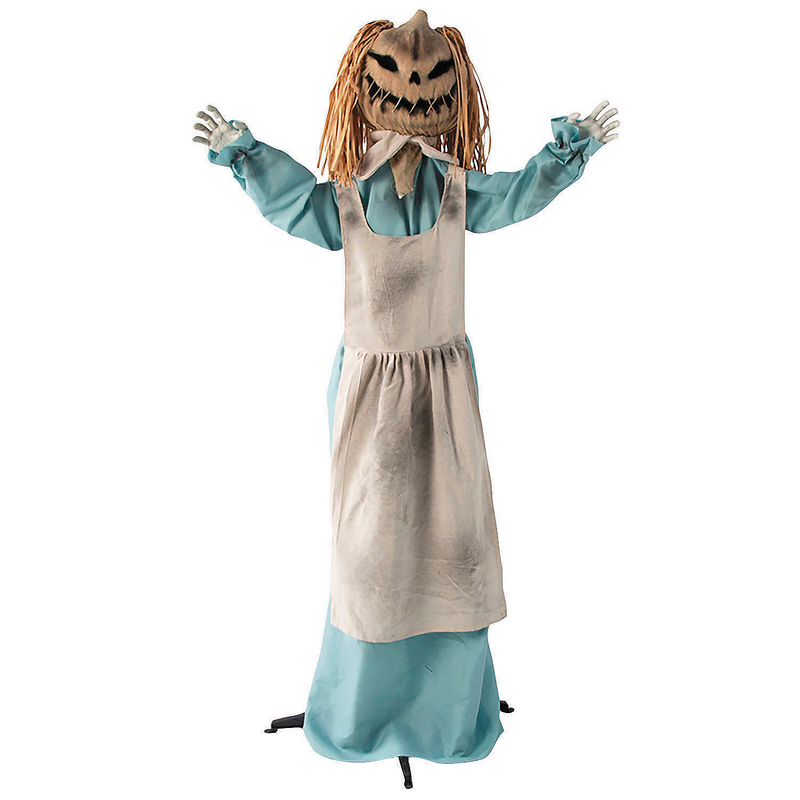 Spooky Animated Pumpkin Girl Doll for Halloween Displays and Decorations for Haunted Houses