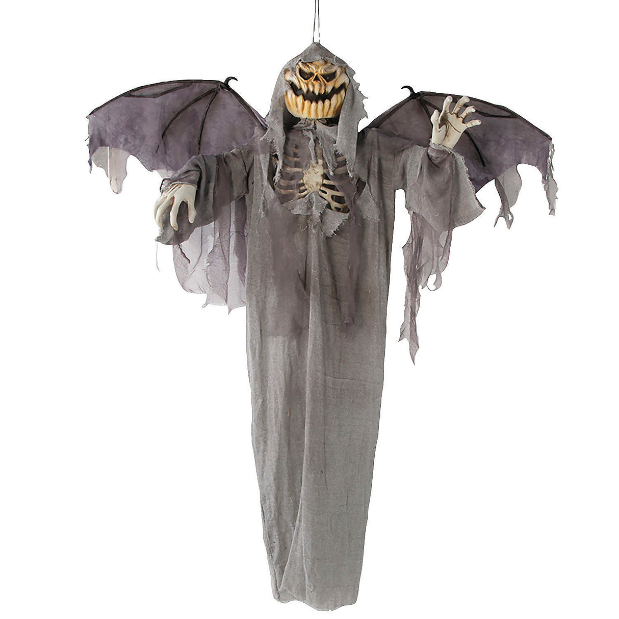 5 Ft. Animated Hanging Jack-O'-Lantern Skeleton Scarecrow with Wings Halloween Decoration