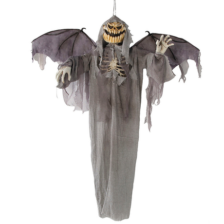 5 Ft. Animated Hanging Jack-O'-Lantern Skeleton Scarecrow with Wings Halloween Decoration