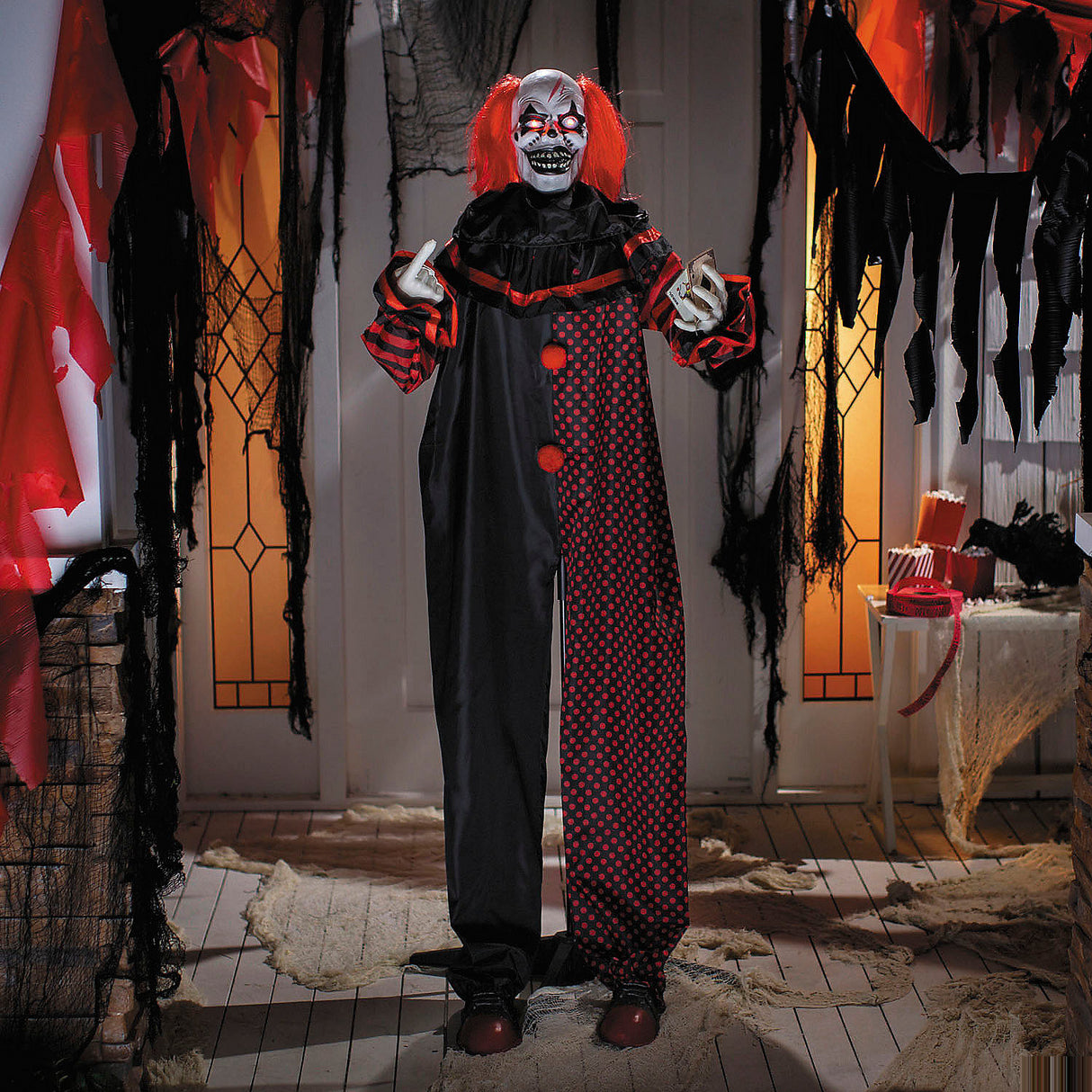 6 Ft Animated Standing Double Head Pop Up Clown Decoration for Halloween Parties Haunted Houses and Spooky Events