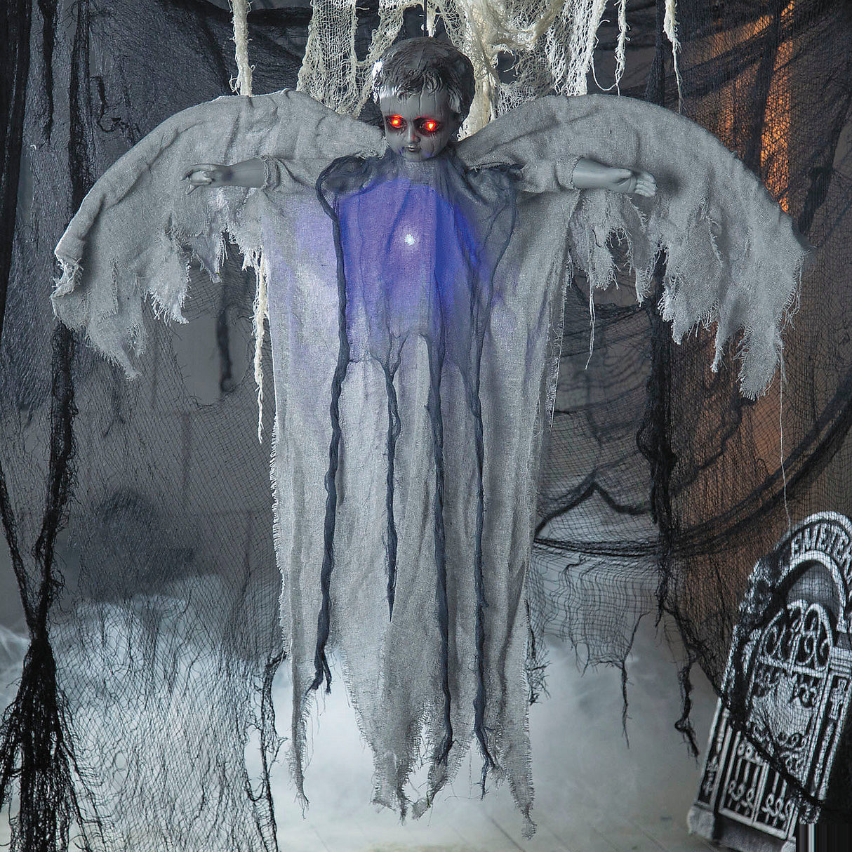 Elegant Animated Hanging Light-Up Angel Decoration for Halloween Parties and Spooky Events