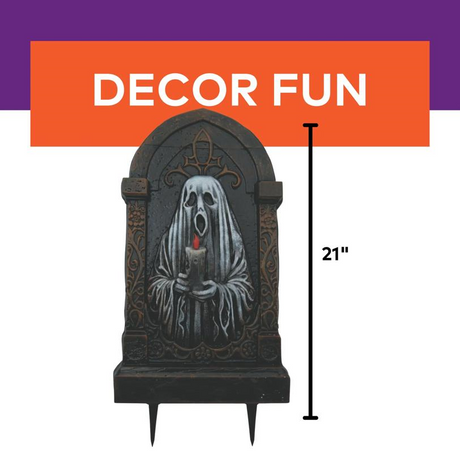 21" Tombstone with Ghost Holding a Candle Halloween Decoration