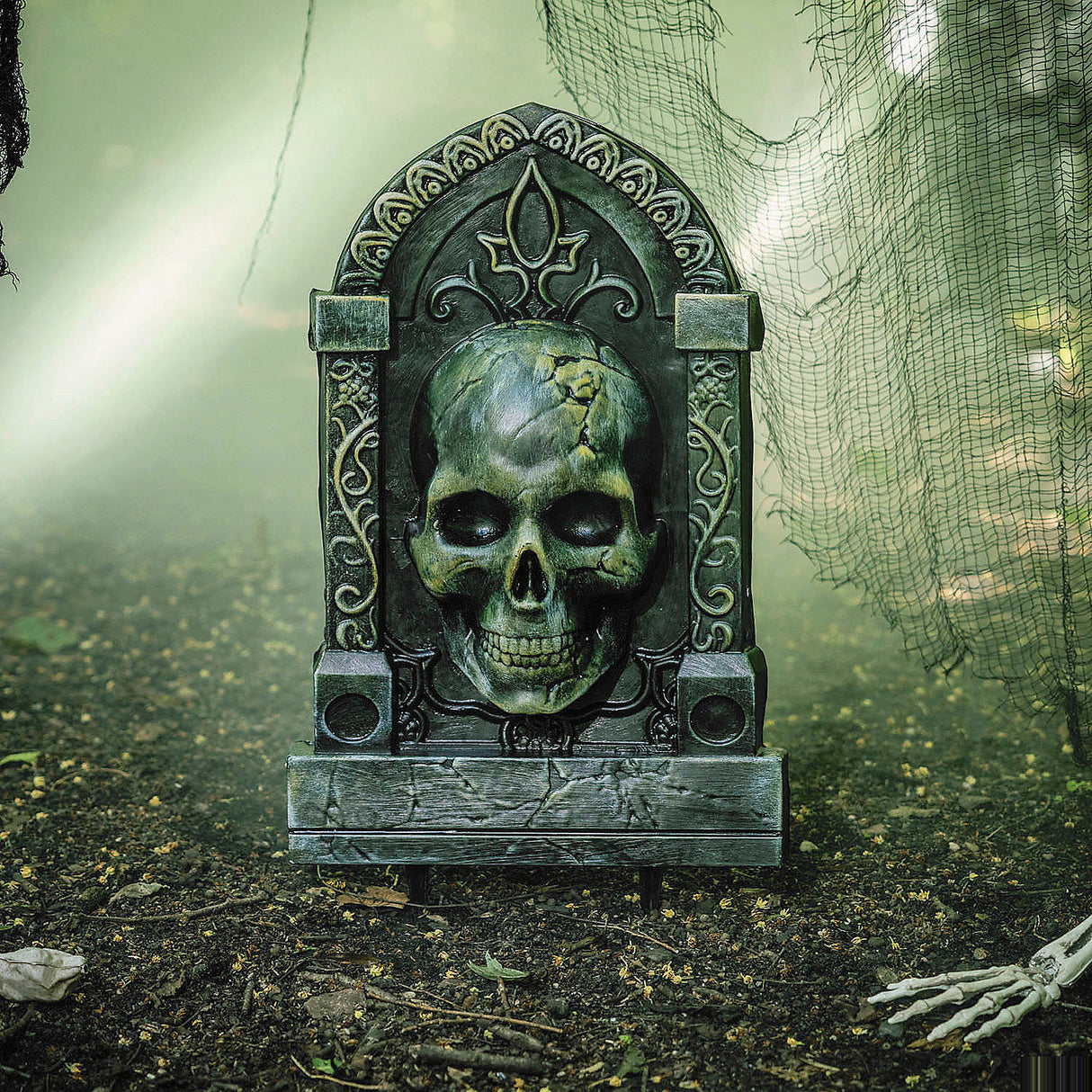 Spooky 21 Inch Tombstone with 3D Skull for Halloween Decorations and Haunted House Displays