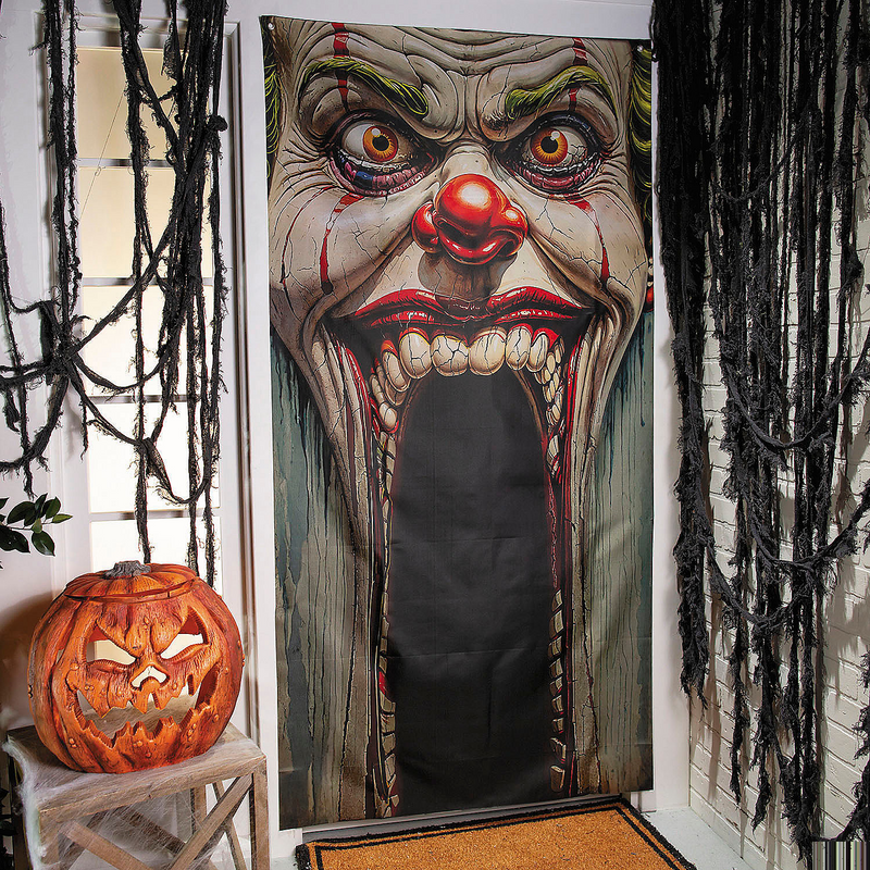 Spooky Carnival Clown Face Door Curtain for Halloween Parties Haunted House and Festive Decor