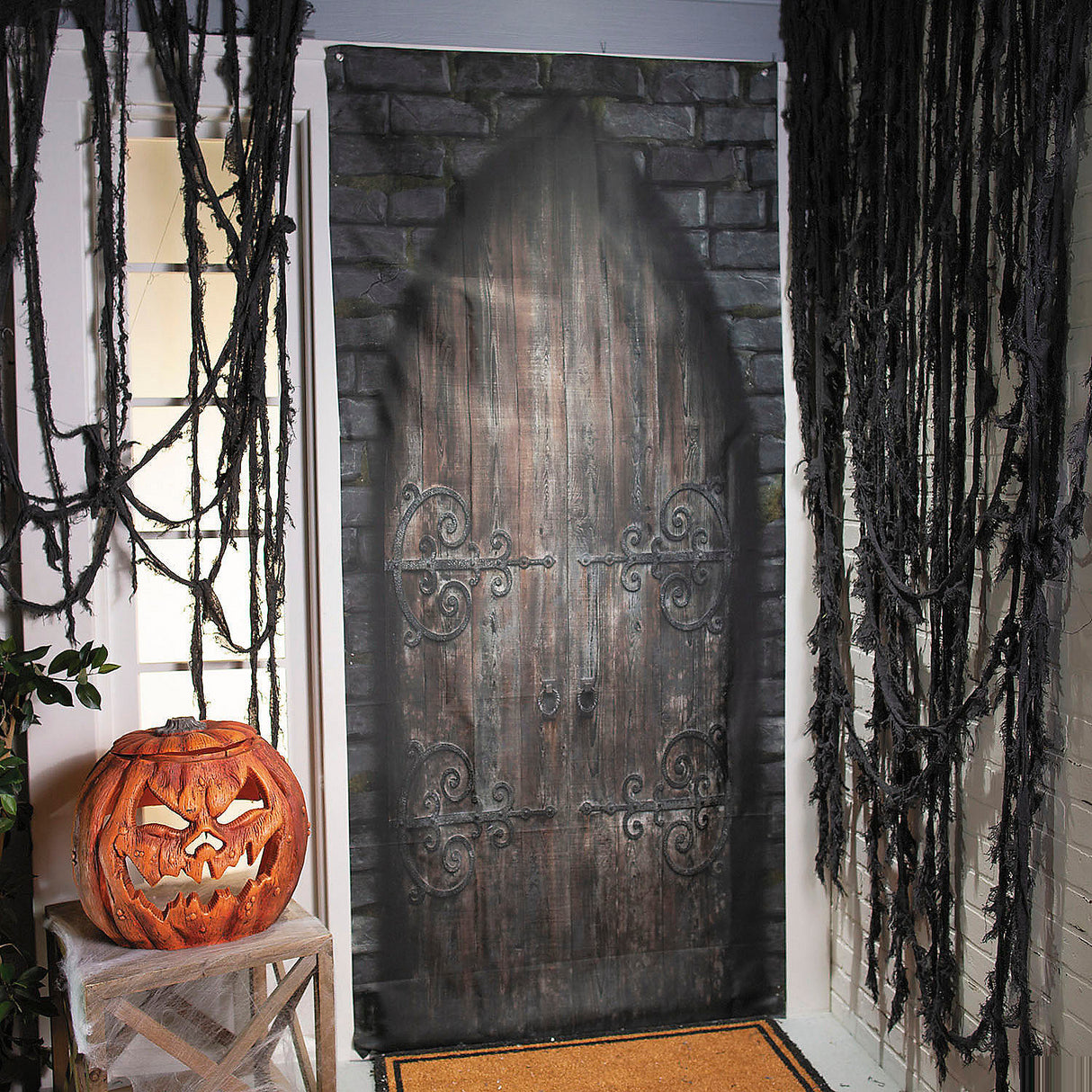 7 Ft Scary Closed Wooden Castle Door Door Curtain for Halloween Parties and Haunted House Decorations