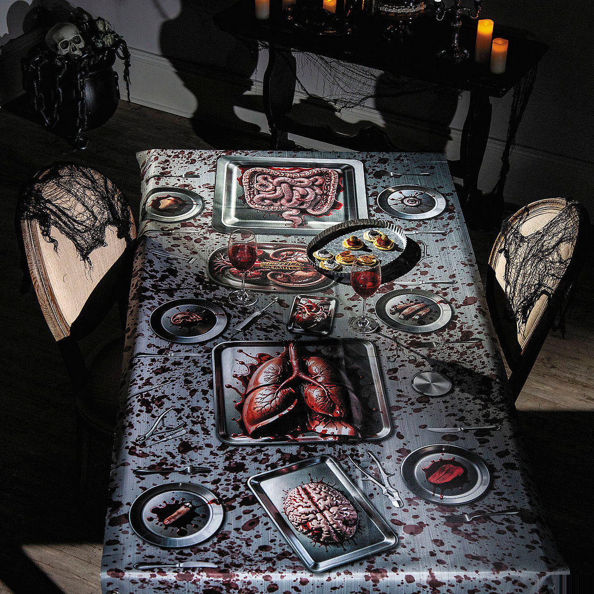 Spooky Bloody Body Parts Tablecloth for Halloween Parties Decorations and Gruesome Table Settings