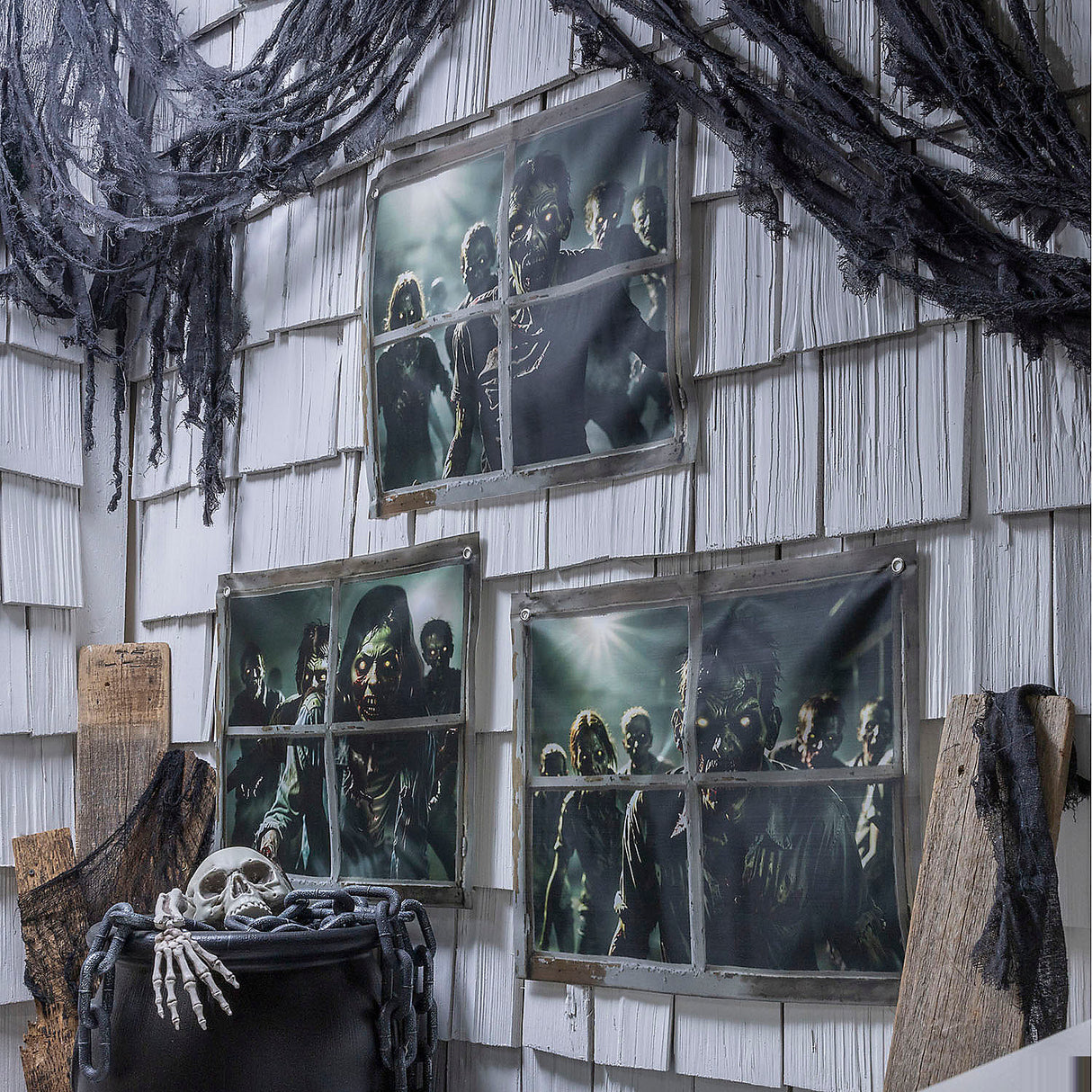 Halloween Themed 2 Ft Zombies in the Window Door Curtain for Spooky Decorations and Haunted House Setup