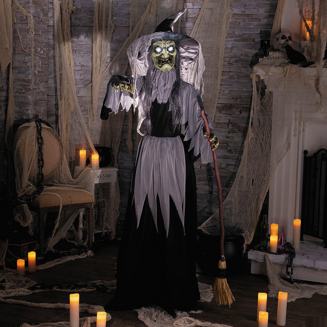 6 Ft. Animated Standing Body Turning Witch Halloween Decoration