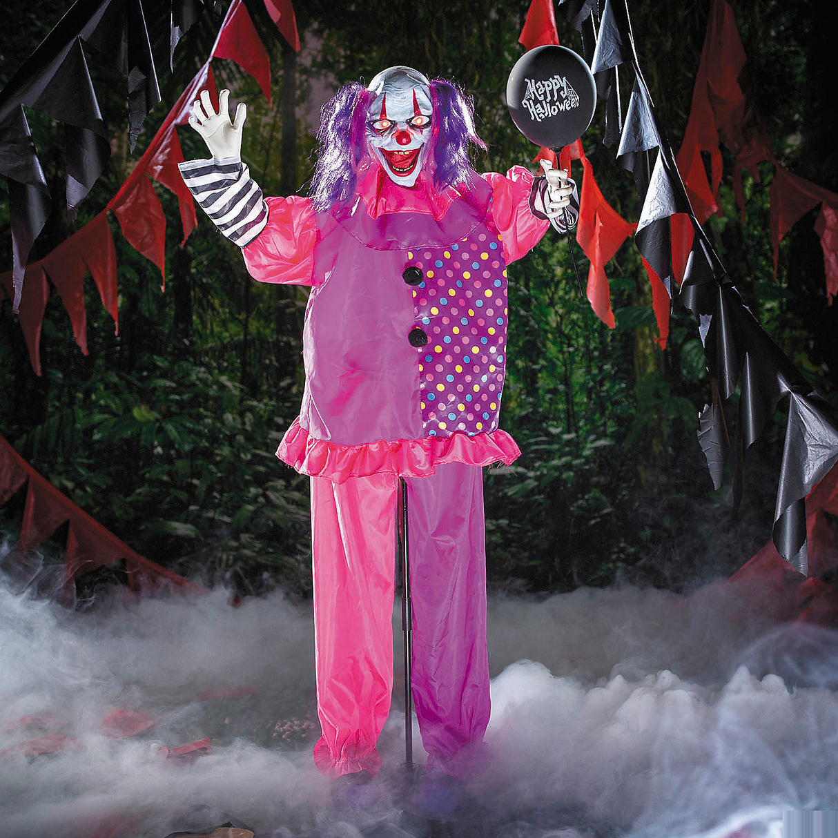 5 Ft. 8" Animated Standing Clown with Black Balloon Halloween Decoration