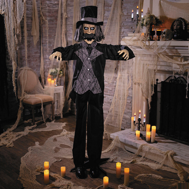Animated 6 Ft Jaw Groom Halloween Decoration for Spooky Parties and Haunted House Themes