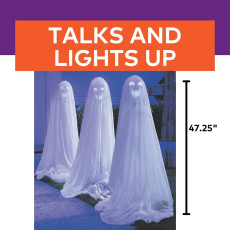 47 1/4" Talking Light-Up White Ghosts - Set of 3
