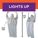 5 Ft. 1/4" Light-Up Life-Size Ghost on a Swing Halloween Decoration