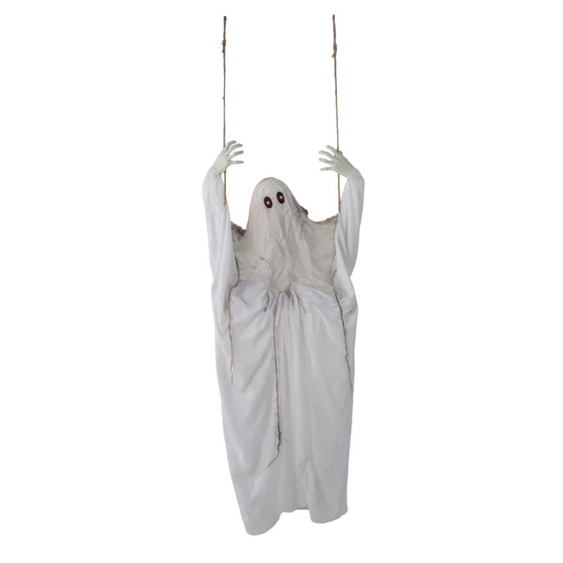 5 Ft. 1/4" Light-Up Life-Size Ghost on a Swing Halloween Decoration