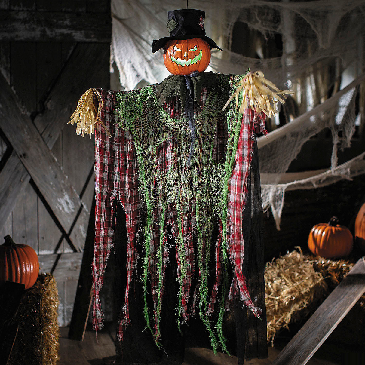 51 1/4" Animated Hanging Red Checkered Shirt Pumpkin Man Halloween Decoration